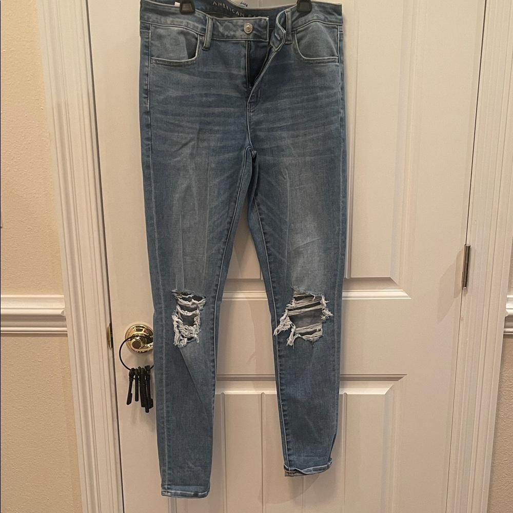 American Eagle Outfitters Light Blue Ripped Skinny Jeans